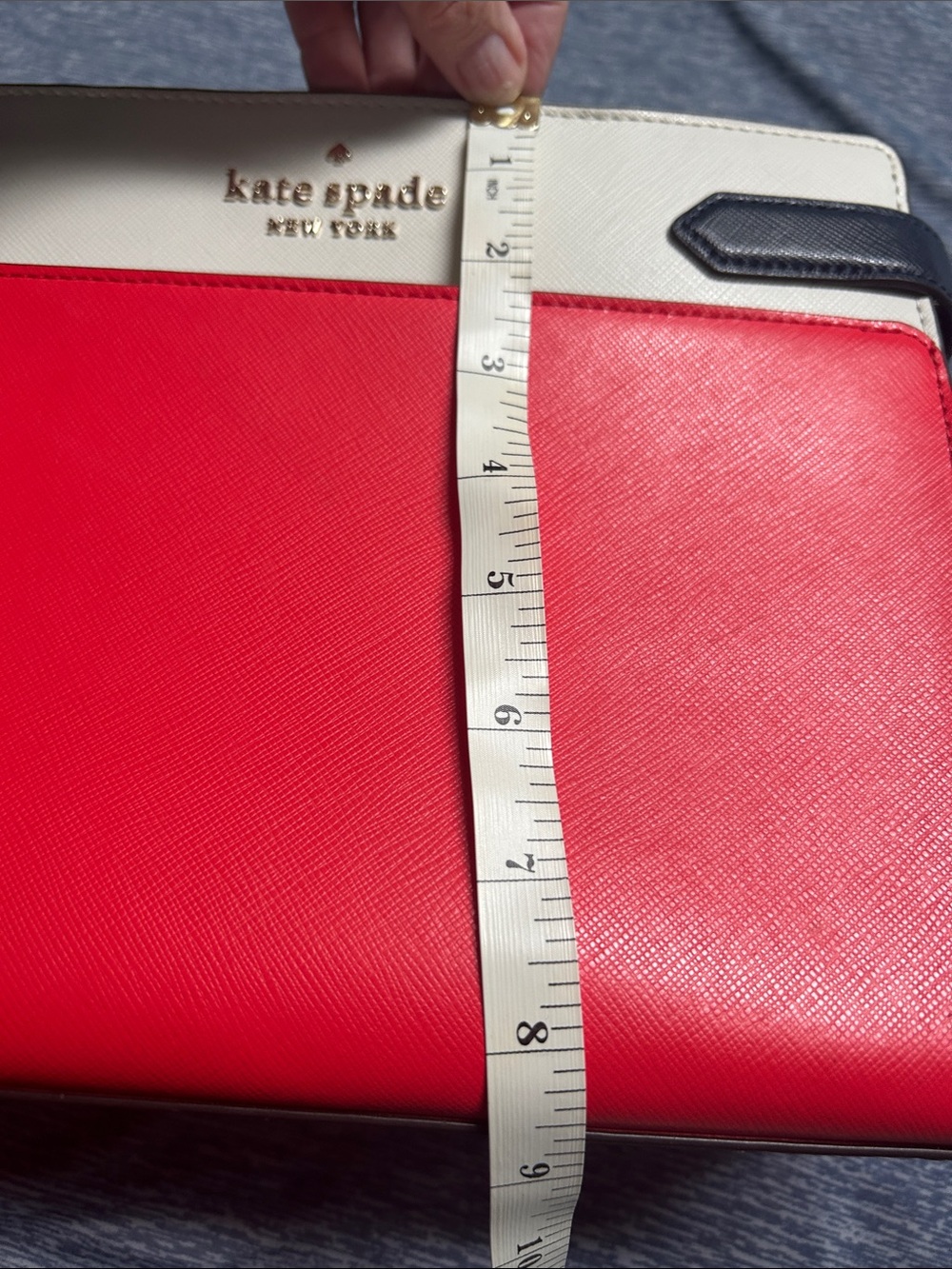 kate spade Red, Cream & Navy Saffiano Leather Satchel - Picture 9 of 11